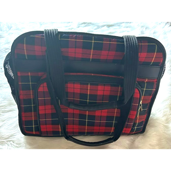 Jazzy by Sherpa Red Tartan Park Avenue Plaid Dog Tote Carrier - Picture 1 of 14